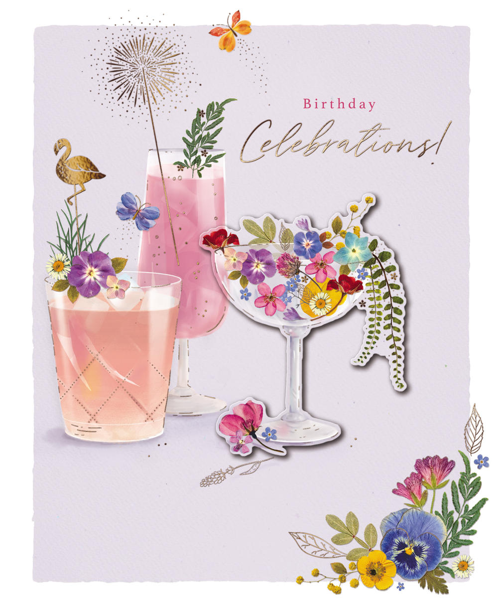 Birthday Celebration Wildflowers Embellished Birthday Greeting Card Cards